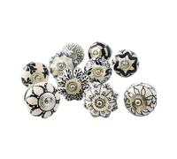 Ajuny Perillas de Cerámica Pintadas a mano en Blanco y Negro Vintage con Forma de Calabaza y Redondas para Gabinetes de Cocina Cajones Alacenas Manijas Decorativas Juego de 10