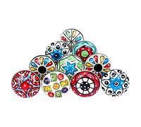 Ajuny Juego de 10 Pomos y Tiradores de Cerámica Multicolor Hechos a Mano para Armarios, Cajones y Puertas - Decorativos para Muebles de Cocina y Baño, Hogar, Cómodas y Aparadores