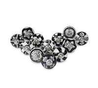 Ajuny Juego de 12 Pomos de Cerámica con Diseño Floral en Blanco y Negro para Armarios de Cocina Baño Puertas de Tocador Cajones Muebles Cómodas Hechos a Mano Tiradores Decorativos