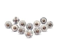 Ajuny Juego de 12 Pomos de Cerámica en Color Blanco Roto para Puertas de Armarios de Cocina y Cajones para Armarios Muebles Tocador de Baño pomo Decorativo de Cerámica Hecho a Mano