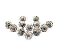 Ajuny Juego de 12 Pomos de Cerámica Pintados a Mano en Verde para Puertas de Armarios Cajones y Muebles para Cocina Baño Tocador Tiradores Decorativos de Cerámica con Acabado Brillante