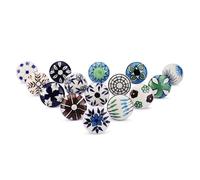 Ajuny Juego de 15 Pomos de Cerámica - Tiradores Artesanales Pintados a Mano con Diseño Floral Multicolor para Cajones, Armarios, Cocinas y Cómodas - Decorativos y Hechos a Mano
