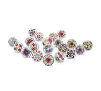 Ajuny Juego de 20 Pomos de Cerámica con Estampado Floral Multicolor - Tiradores Decorativos para Armarios de Cocina, Cajones de Baño y Tocador - Herrajes para Muebles, Acabado Brillante