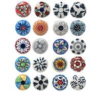 Ajuny Juego de 20 Pomos de Cerámica Multicolores para Puertas de Armarios Cajones y Muebles para Cocina Baño Tocador Armario Tiradores Decorativos de Cerámica con Acabado Brillante