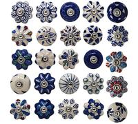 Ajuny Juego de 25 Pomos de Cerámica de Color Azul y Blanco para Armarios de Cocina y Baño Cómodas Cajones y Baúles Hechos a mano