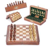 Ajuny Juego de Ajedrez Magnético de Viaje Madera de Acacia Hecha a Mano Tablero Plegable con Elegantes Edades de Almacenamiento