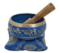 Ajuny Juego de Cuencos Tibetanos - Cuenco de Sonido de Latón Hecho a mano para Meditación con Varilla y Cojín para Yoga, Curación de Chakras y Alivio del Estrés Espirituales Regalos - Azul