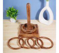 Ajuny Juego de Lanzamiento de Aros de Madera para Niños - Juego de Interior y Exterior para Familias y Adultos con 1 Poste, 1 Base y 6 Aros Juegos para Fiestas en Casa Regalar