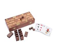 Ajuny Juego de madera para cribbage, dominó y dados - 28 fichas de dominó, 5 dados de madera y 6 clips de metal y cartas de juego con caja de almacenamiento para regalos únicos de viaje para