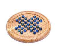 Ajuny Juego de Mesa Solitario de Madera 9 Pulgadas con 33 Canicas Azules - Tablero Redondo Clásico Hecho a Mano, Juego de Lógica para Adultos y Niños, Decoración de Sala y Regalo