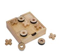 Ajuny Juego de Mesa Tres en Raya de Madera 14x14 cm - Tic TAC Toe Clásico Hecho a Mano con Caja de Almacenamiento Decorativa, Juego para Niños y Adultos, Decoración de Salón y Regalo Familiar