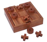 Ajuny Juego de Tres en Raya de Madera - Juego de Mesa para Niños y Adultos con Caja de Almacenamiento Mesa de Decoración para Sala de Estar Diversión Familiar Juegos Clásicos de Viaje
