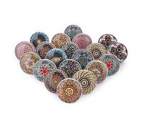 Ajuny Multicolor Hecho a Mano Vintage Look Flor Cerámica Perillas Manija de Puerta Gabinete de Cocina Cajón Muebles Armario Tirador Indio Pintado a Mano Acabado Brillante Juego de 20