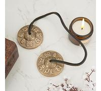 Ajuny Platillos Tibetanos Tingsha Campanas de Meditación Budistas Artesanales para Yoga con Símbolos OM Mane Padme Hum Instrumento Curativo Manjira Regalos Espirituales