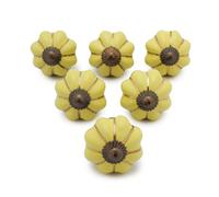 Ajuny Pomos de Cerámica Pintadas a Mano en Amarillo para Gabinetes Cajones y Muebles Tiradores para Cocina Baño Tocador Manijas Decorativas Brillantes Juego de 6 Perillas con Diseño de Calabaza
