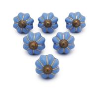 Ajuny Pomos de Cerámica Pintadas a Mano en Azul para Gabinetes Cajones y Muebles Tiradores para Cocina Baño Tocador Manijas Decorativas Brillantes Juego de 6 Perillas con Diseño de Calabaza