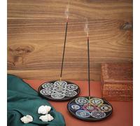 Ajuny Porta Incienso de Mármol Hecho a Mano con Tallado de 7 Chakras Regalar Quemador para Atrapar Cenizas - 5 Pulgadas, Juego de 2