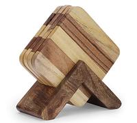 Ajuny Posavasos de Madera con Soporte, Juego de 4, Cuadrados 10x10 cm Doble Tono Decorativos, para Tazas de café, té, Vasos y jarras de Cerveza, protección de Mesa para hogar, Cocina y Bar