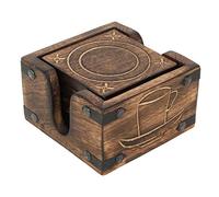 Ajuny Posavasos de Madera con Soporte - Juego de 6 Hechos a Mano, Estilo Quemado Cuadrado, Base Antideslizante, Protección de Mesa para Tazas de Té y Café y Vasos, Decoración del Hogar