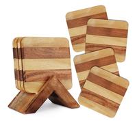 Ajuny Posavasos de Madera para Bebidas con Soporte Juego de 4, Antideslizante Resistente al Calor y al Agua, Protección de Mesa para Tazas de Café y Té Vasos Cerveza Vino, Decoración Hogar 10x10 cm