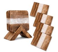 Ajuny Posavasos para Bebidas - Posavasos Decorativos Hechos a Mano con Madera Natural y Resina de Forma Cuadrada Antideslizantes para Proteger la Mesa para Tazas de té café y Vasos, Juego de 4 Blanco