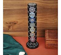 Ajuny Quemador de Incienso de Esteatita de Mármol Negro 3x3x10,5 Pulgadas Redondo Decorativo Diseño de Tallado de 7 Mantras Portavelas para Fragancias de Hogar y Oficina