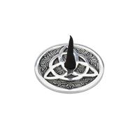 Ajuny Quemador de Incienso Redondo de Aluminio Pilar Votivo Recolector de Cenizas Acabado Plateado Diseño de Flores de Estilo Tibetano Soporte de Incienso de 8.7 cm Decoración del Hogar