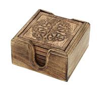 Ajuny Set De 6 Posavasos De Madera Con Soporte - Hechos a Mano, Diseño Celta - Antideslizantes y Resistentes Al Calor Protector De Mesa para Café, Té, Mugs y Vasos - Decor Hogar Cocina, Regalo 12,7 cm