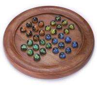 Ajuny Solitario Clásico de 12 Pulgadas - Juego de Mesa de Madera Hecho a Mano con Canicas de 4 Colores, Diseño Indio Vintage - Ideal para Diversión Familiar y Decoración del Hogar