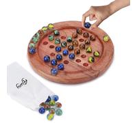 Ajuny Solitario Clásico de 9 Pulgadas - Juego de Mesa de Madera Hecho a Mano con Canicas de 4 Colores, Diseño Indio Vintage - Ideal para Diversión Familiar y Decoración del Hogar