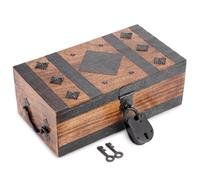 Ajuny Tallada A Mano Madera Almacenamiento De Joyas Caja Rayas Concha 11x6