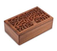 Ajuny Tallada A Mano Madera Joyas Caja Del Árbol De La Vida Diseño 10x6