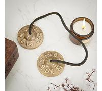 Ajuny Tibetanos Tingsha Platillos - Campanas de Meditación Budista Artesanales para Yoga Grabadas con el Símbolo OM Mane Padme Hum Instrumento de Sanación Manjira Regalos Espirituales