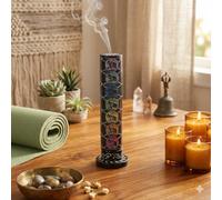 Ajuny Torre Porta Incienso de Mármol Negro Tallada con Elefante, Quemador Vertical con Recogecenizas y Portavelas Tealight, Decoración Zen para Yoga y Meditación Hogar/Oficina, 26 cm