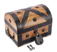 Ajuny Vintage de Madera Cofre Del Tesoro Pirata con Correas de Concha Joyero Hecho a Mano y Caja de Recuerdos Organizador para Collares Pendientes y Baratijas Regalo Para Él y Para Ella 23 x 15 cm