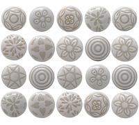 Ajuny Vintage Juego de 20 Pomos de Cerámica Blanca para Cómoda Cajón Armario Cocina Moderna Baño y Dormitorio Tiradores Decorativos Hechos a Mano