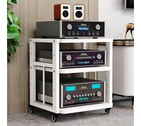 Ajustable 3-Tier Heavy AV Media Stand - Movable Storage Cart & HiFi Rack for Living Room Gaming Room Music Studio - Stereo Audio Cabinet in White