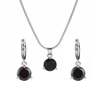 Ajustable all Match Colgante Decorativo, Mujeres Redondas Cubic Zirconia Colgante Cadena Collar Pendientes de Aro Conjunto de Joyas Negro