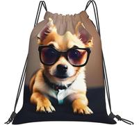 Ajustable Bolsa de Deporte Impresión de Gafas de Perro Chihuahua 1 Casual Bolsa de Cuerda Ajustable 36x42cm para Gimnasio,Camping