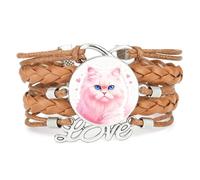 Ajustable De Cuero Trenzado Con Forma De Corazón Tejido Con Un Gato Persa