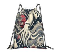 Ajustable Mochila Cordónes Calamares bendiciendo a los Peces japoneses Manera Bolsa de Cordón para Hombre Mujer Yoga 36X42cm