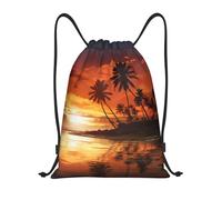 Ajustable Mochila Cordónes Impresión de Puesta de Sol con Palmeras Gym Bag Robusto Bolsas Cordon de Gimnasio para Hombre Adulto Vacaciones 36X42cm