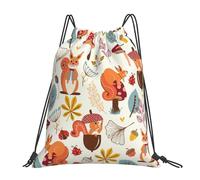 Ajustable Mochila de Cuerda Linda Ardilla Hongo otoño Deporte Bolso de Gimnasia Robusto Bolsa de Cordón para Hombre Acampada Viaje 36X42cm
