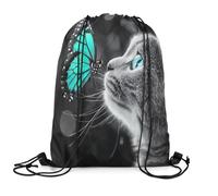 Ajustable Mochila de Cuerda Lindo Gato Mariposa Gatito Kawaii, Práctico Bolsas Cordon de Gimnasio, Moderno Saco de Gimnasia, para Adulto Mujer 36X42cm