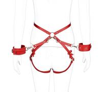 ajustables Arnés de cuero punk y cintura Esposas ajustables y correas de yoga para muslos intensos y posiciones creativas.(rojo)
