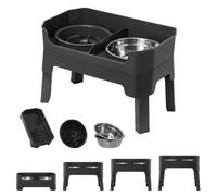 Ajustables Elevado Comedero Perro con 2 Cuencos de Acero Inoxidable y Antivoracidad, Comedero y Bebedero Perro, Antideslizante para Perros Mediano y Grande (Gris)