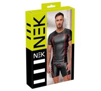 Ajustado Corte Camisa de Manga Corta Von NEK En Negros Aspecto Mate Con Rojo