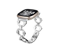 Ajuste adecuado for Fitbit versa3/sense/versa4/sense2, correa de diamante con incrustaciones de metal con círculo de fragancia pequeña(Silver,For Versa3/sense)