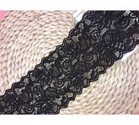 Ajuste de encaje de bordado elástico con Patrón de Lace en 8cm de ancho Cortina, Manteles, Funda que se puede quitar, Ropa de bricolaje nupcial/Accesorios (5 yardas en un paquete) (negro)