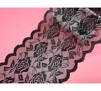 Ajuste de encaje de bordado elástico con Patrón de Rose Lace en 15cm de ancho Cortina, Manteles, Funda que se puede quitar, Ropa de bricolaje nupcial/Accesorios (5 yardas en un paquete) (negro)